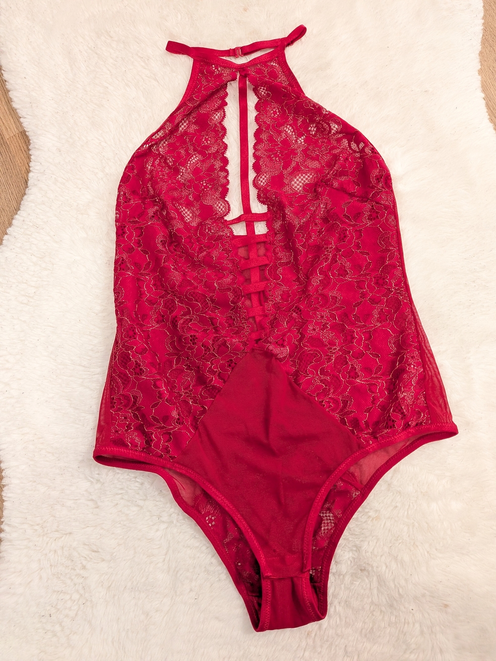 hunkemöller Floral Lace Choker Halter Bodysuit Red And Gold NWOT
